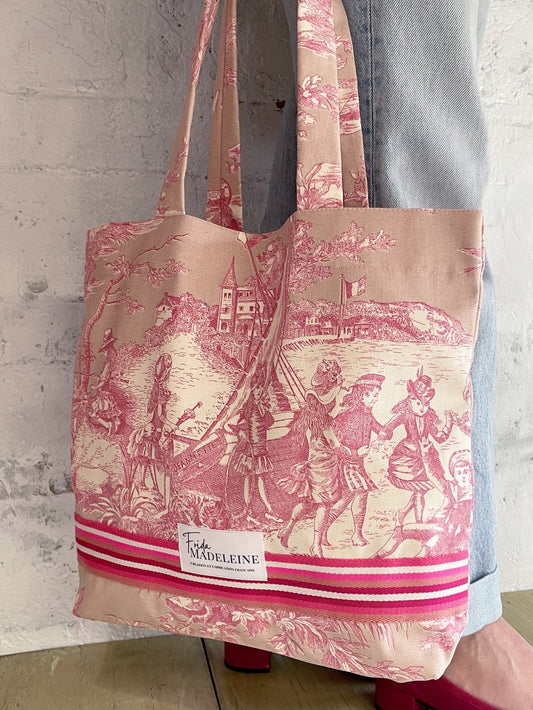 Tote Bag Marcel Rose Pétale en toile de Jouy