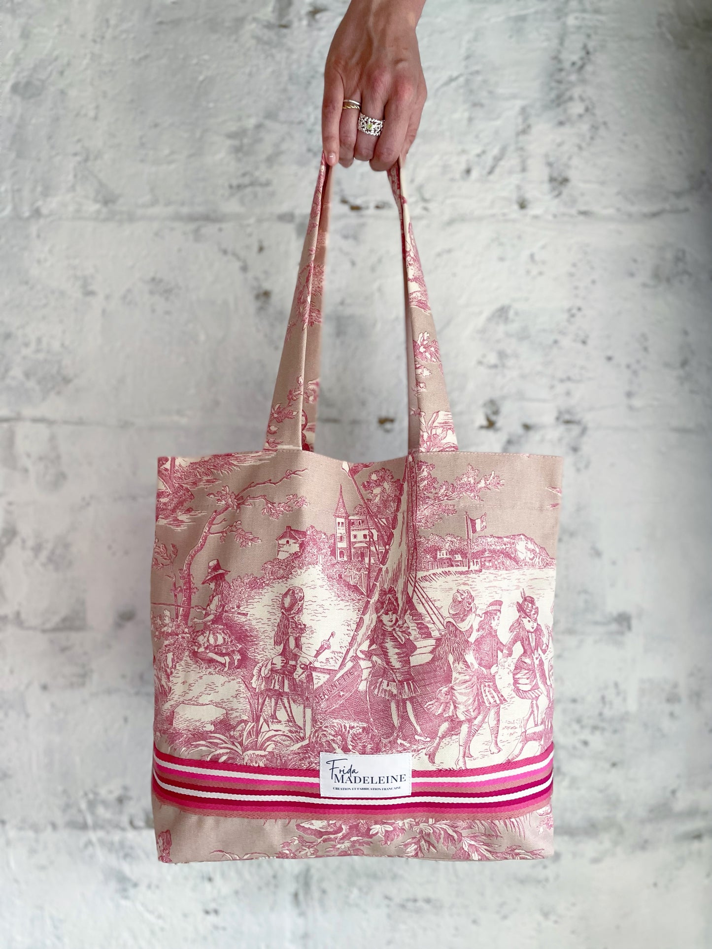 Tote Bag Marcel  Rose Pétale en toile de Jouy