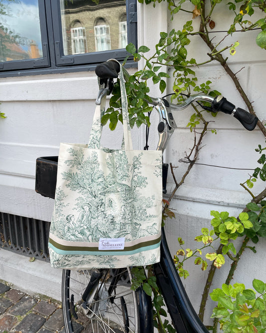 Tote Bag Marcel Ecru et Vert en toile de Jouy