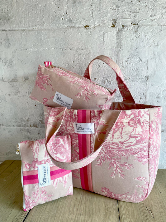 Cabas Emile Rose Pétale en toile de Jouy