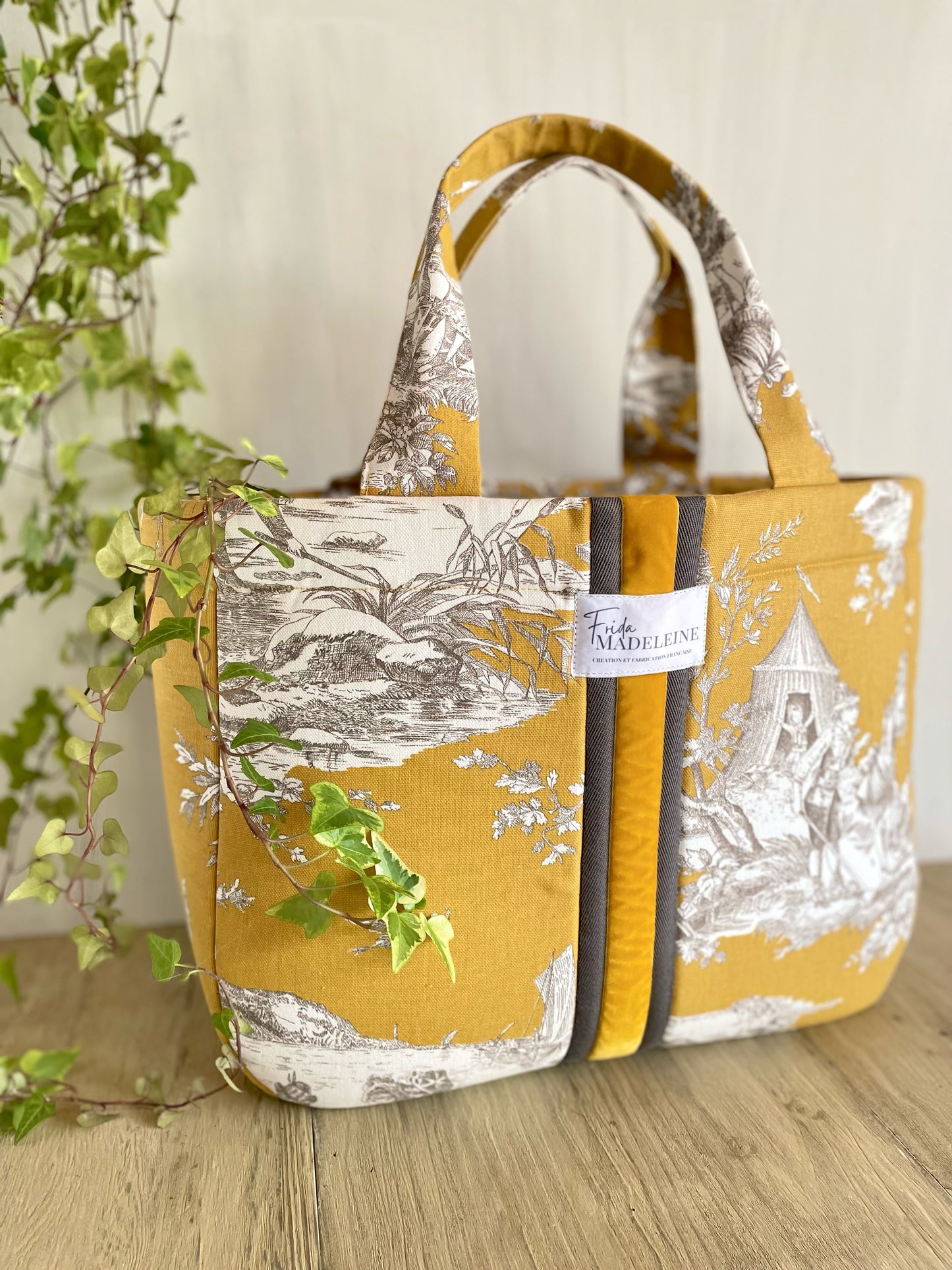 Cabas Emile Moutarde en Toile de Jouy