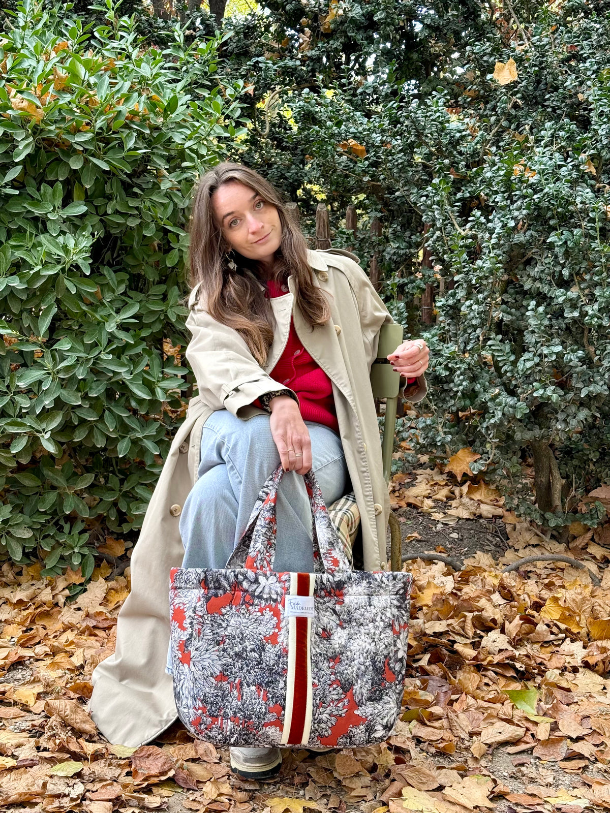 Cabas Emile Rouge Brique en toile de Jouy