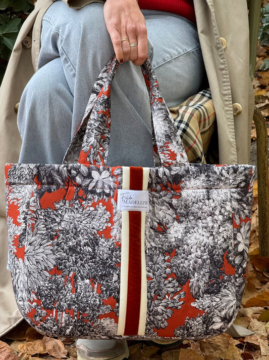 Cabas Emile Rouge Brique en toile de Jouy