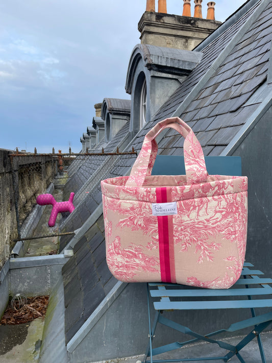 Cabas Emile Rose Pétale en toile de Jouy
