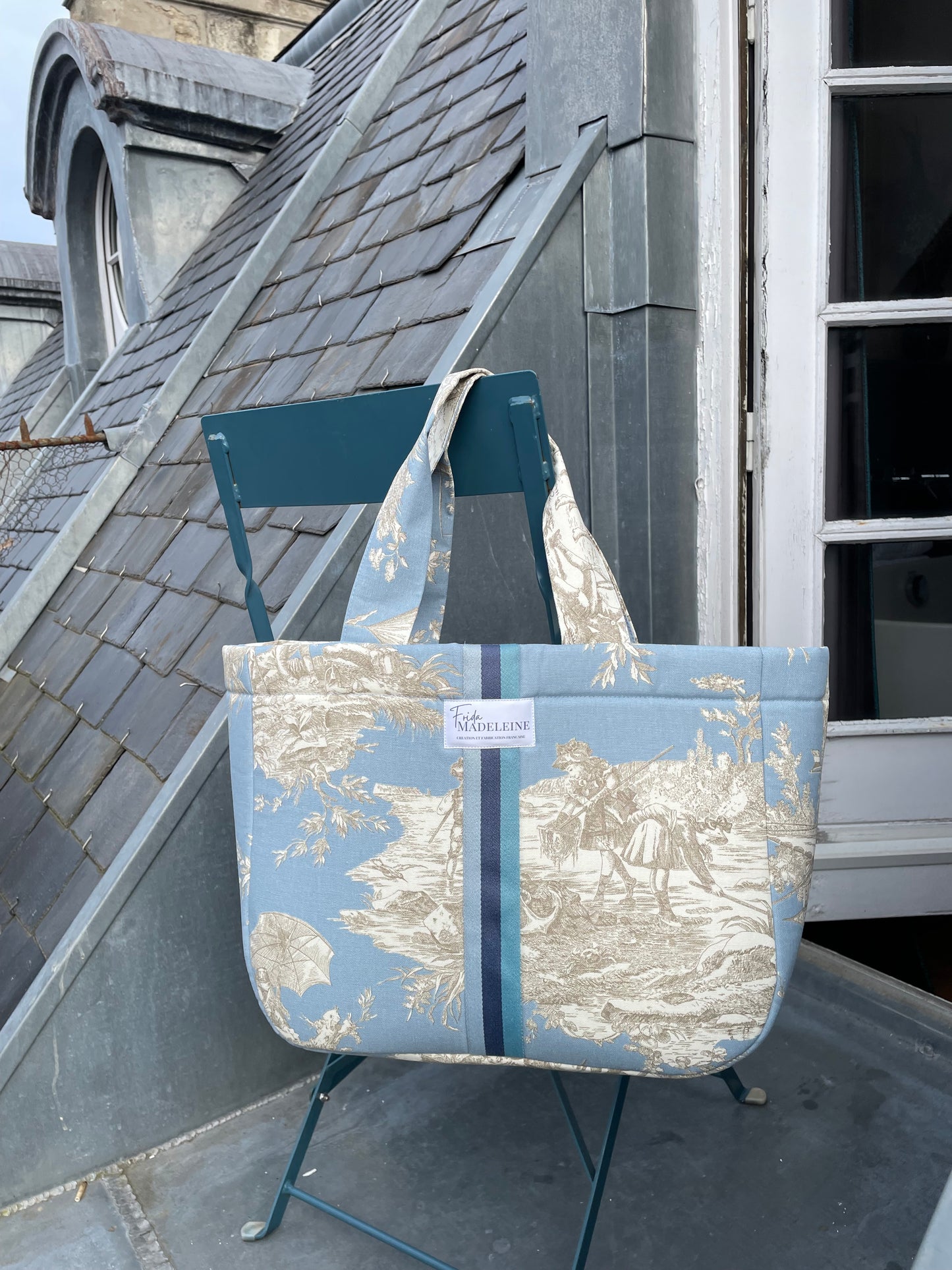 Cabas Emile Bleu Minéral en toile de Jouy