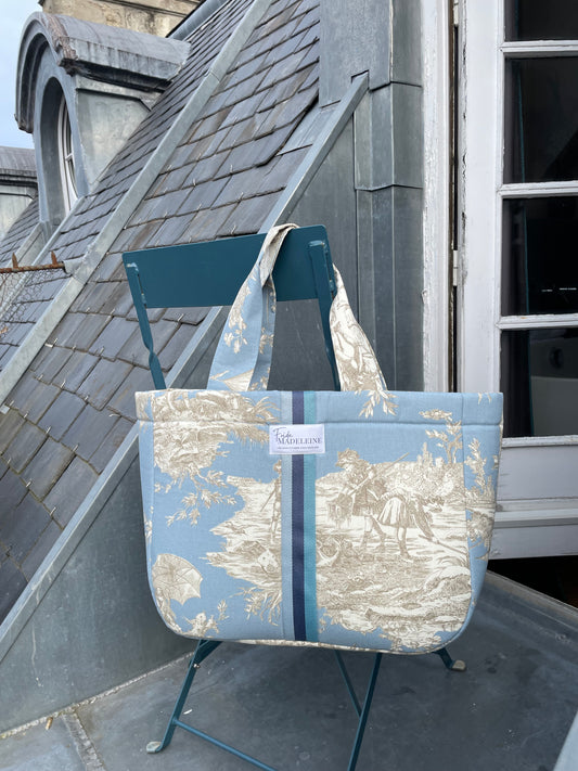 Cabas Emile Bleu Minéral en toile de Jouy