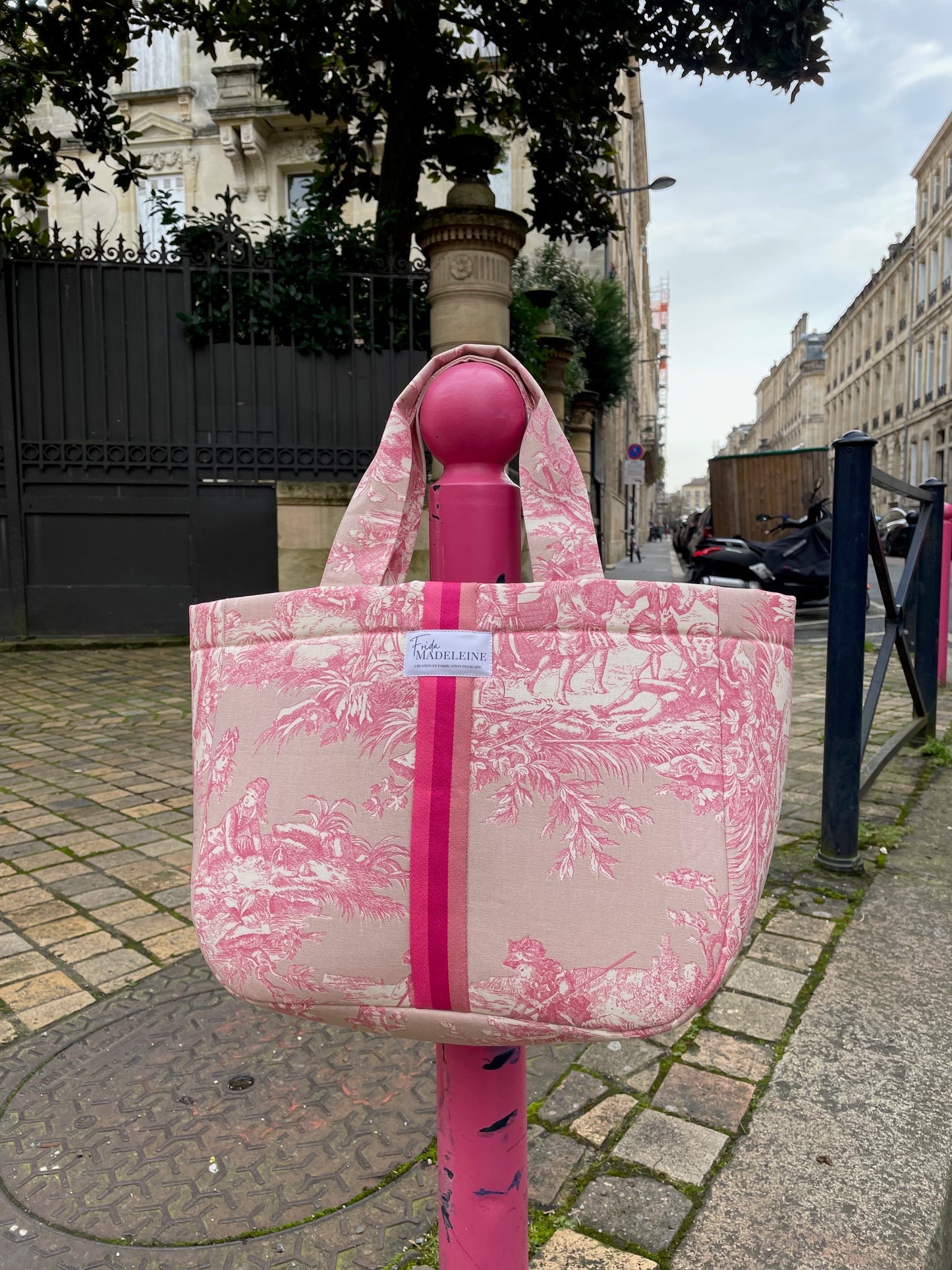 Cabas Emile Rose Pétale en toile de Jouy