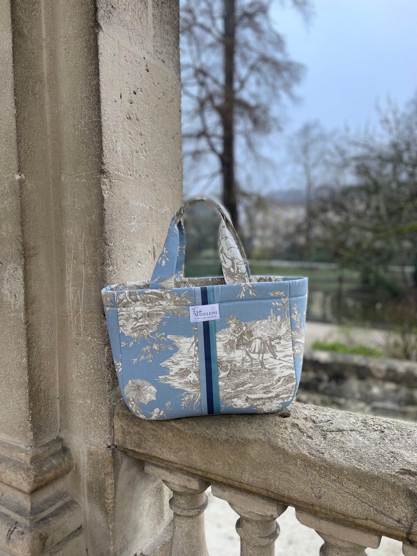 Cabas Emile Bleu Minéral en toile de Jouy