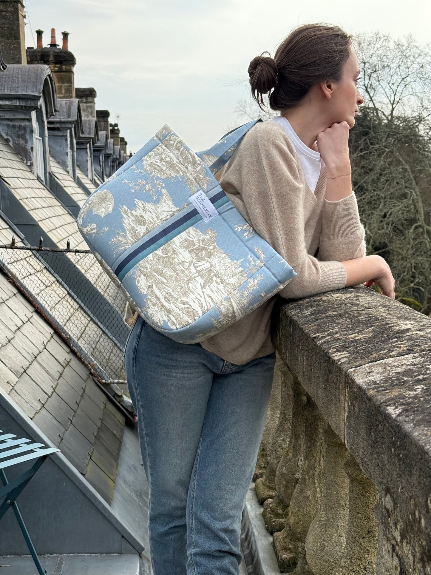 Cabas Emile Bleu Minéral en toile de Jouy