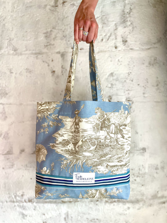 Tote Bag Marcel Bleu Minéral en toile de Jouy