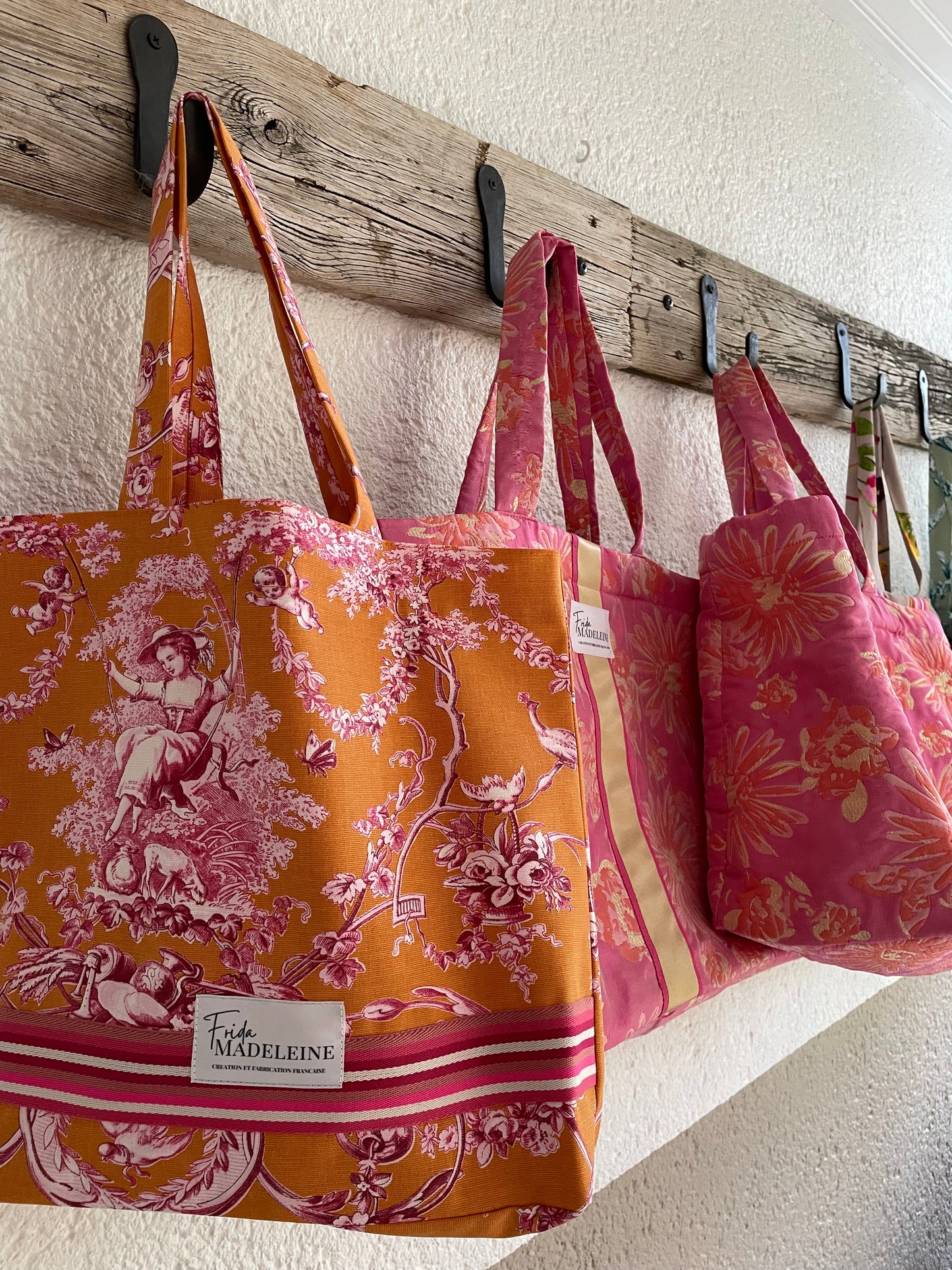 Tote Bag Marcel Orange en toile de Jouy
