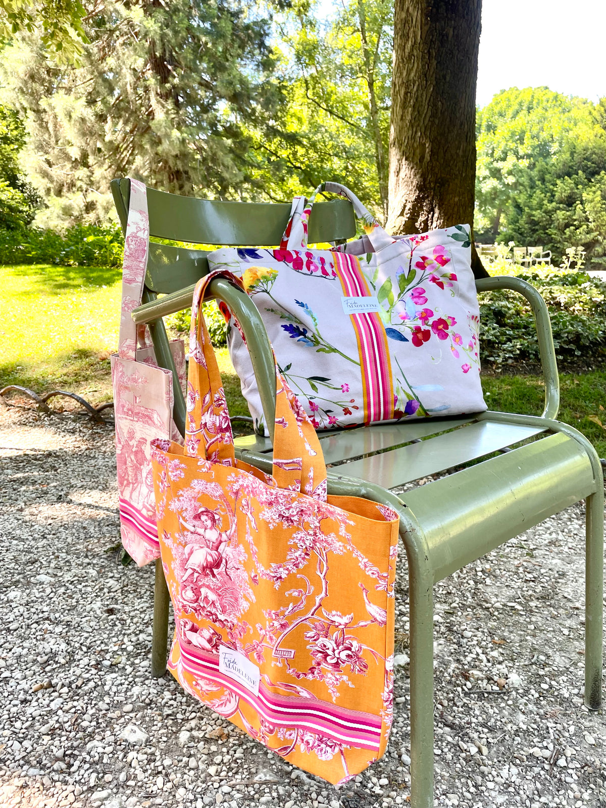 Tote Bag Marcel Orange en toile de Jouy