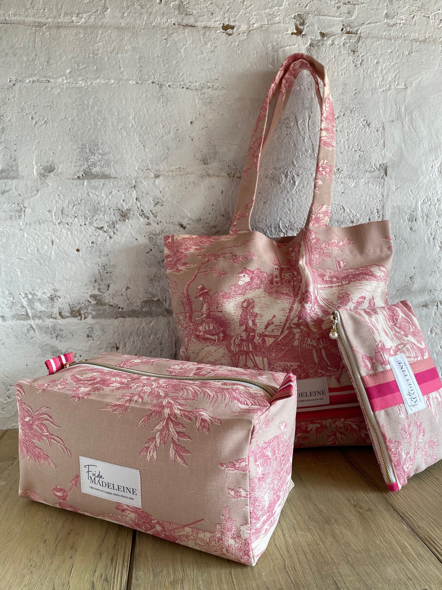 Tote Bag Marcel  Rose Pétale en toile de Jouy