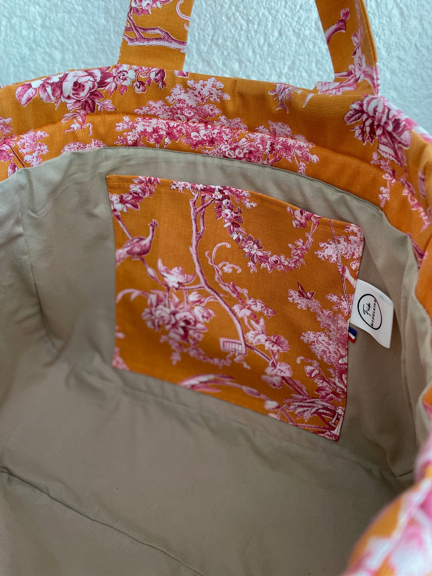 Cabas Emile Orange en toile de Jouy