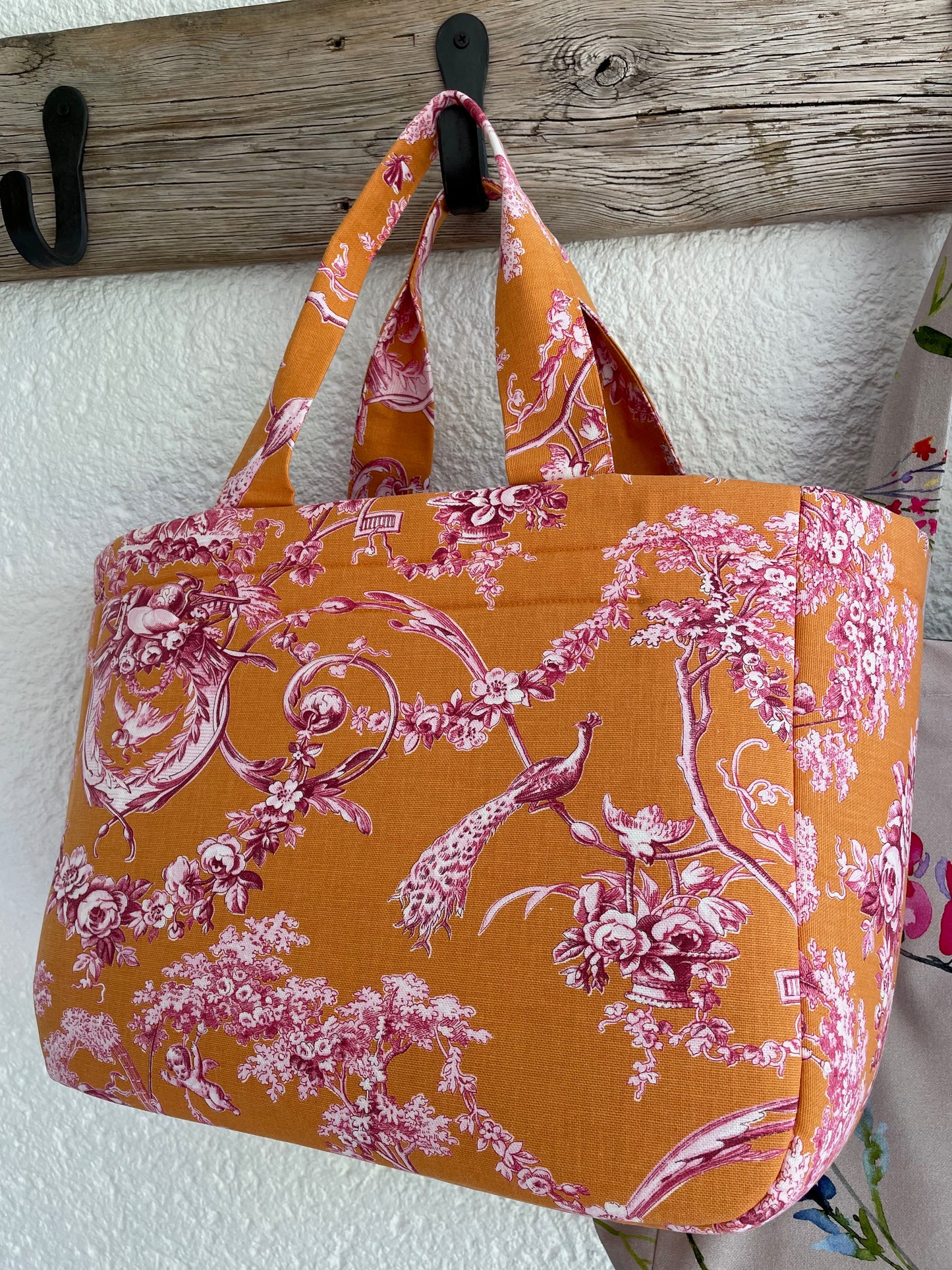 Cabas Emile Orange en toile de Jouy