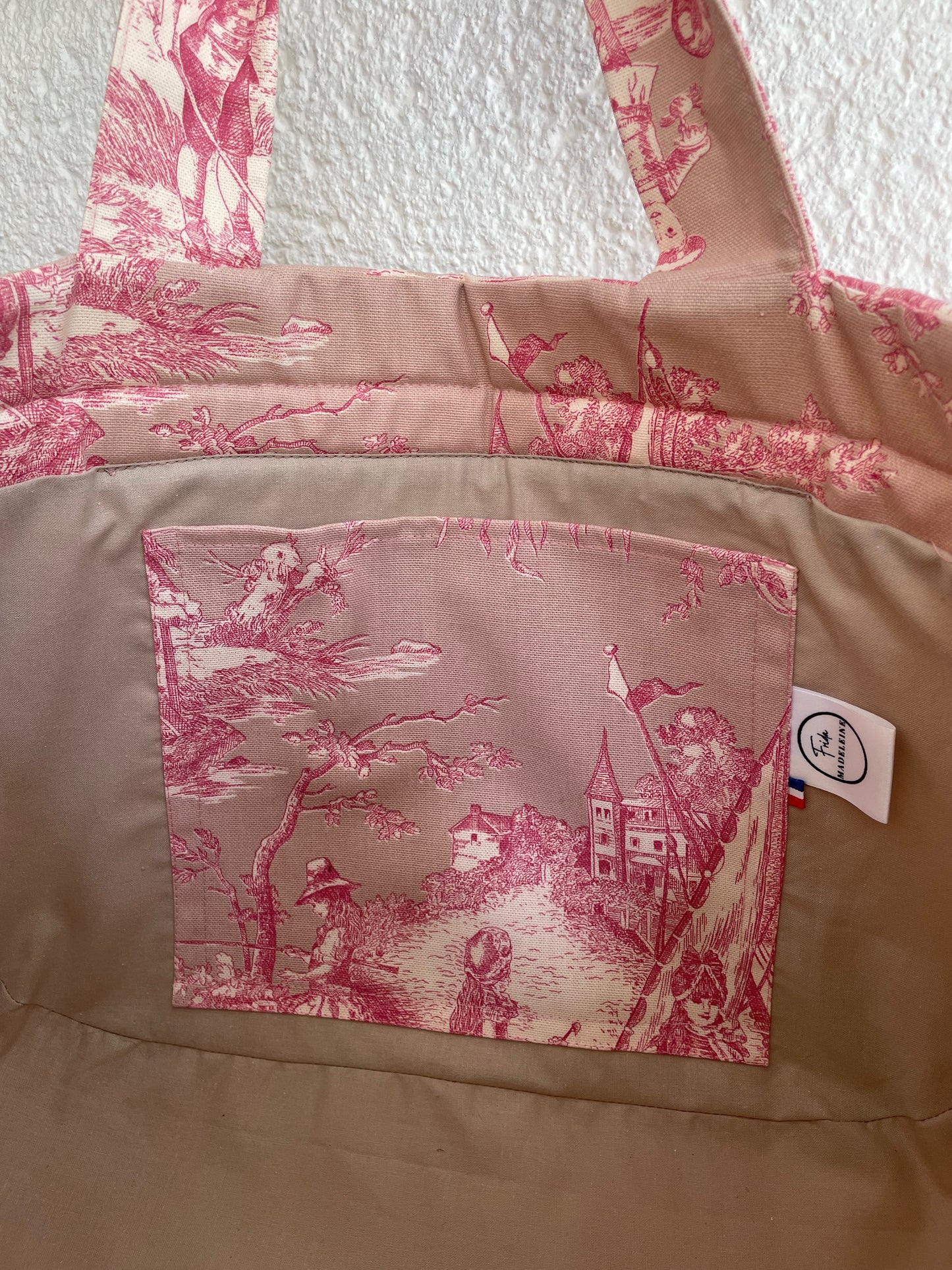 Cabas Emile Rose Pétale en toile de Jouy