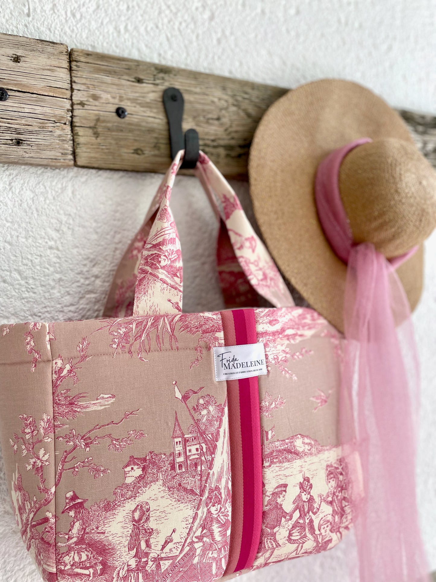 Cabas Emile Rose Pétale en toile de Jouy