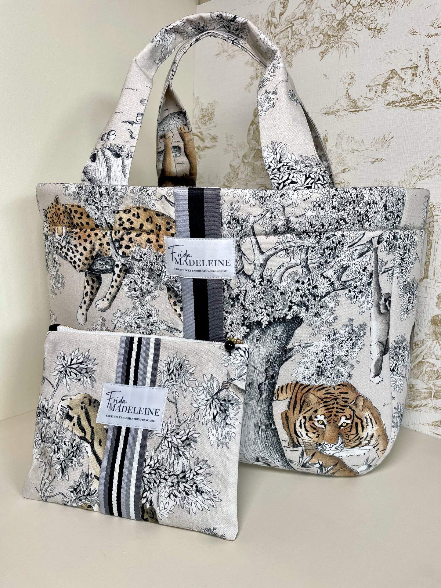 Cabas Emile Animal en toile de Jouy