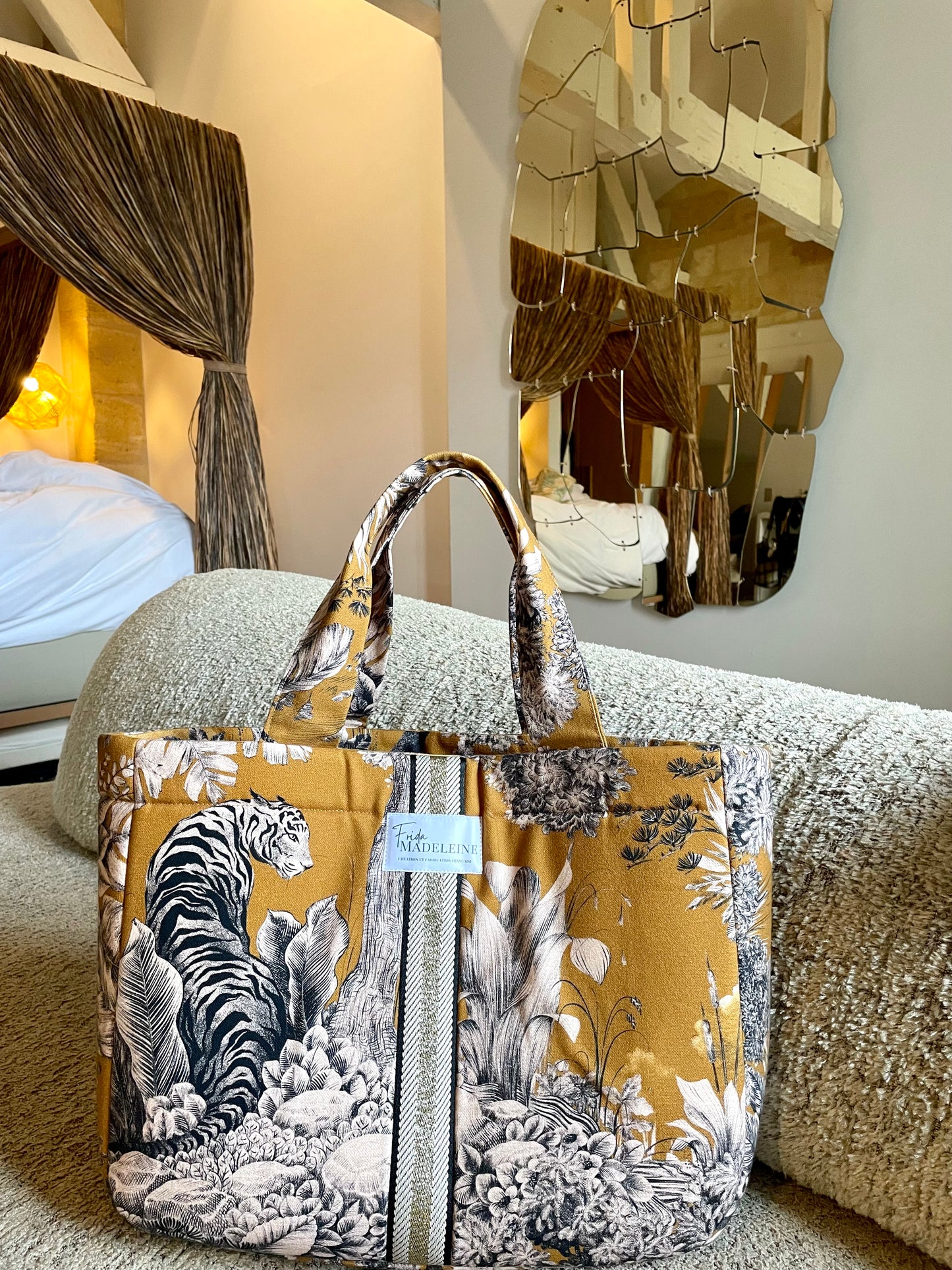 Cabas Emile Ocre en toile de Jouy