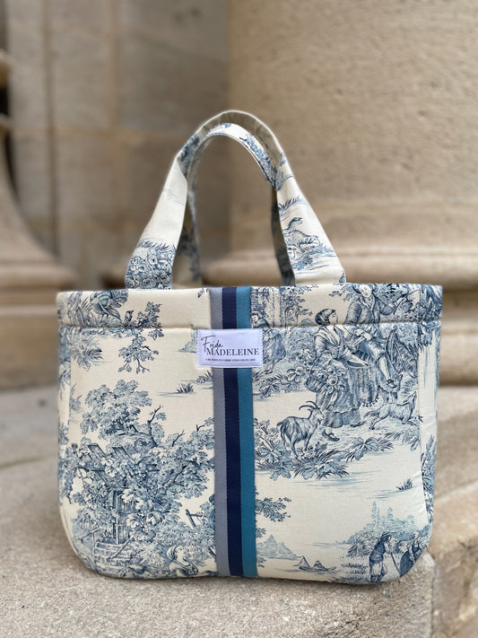 Cabas Emile Ecru et bleu en toile de Jouy