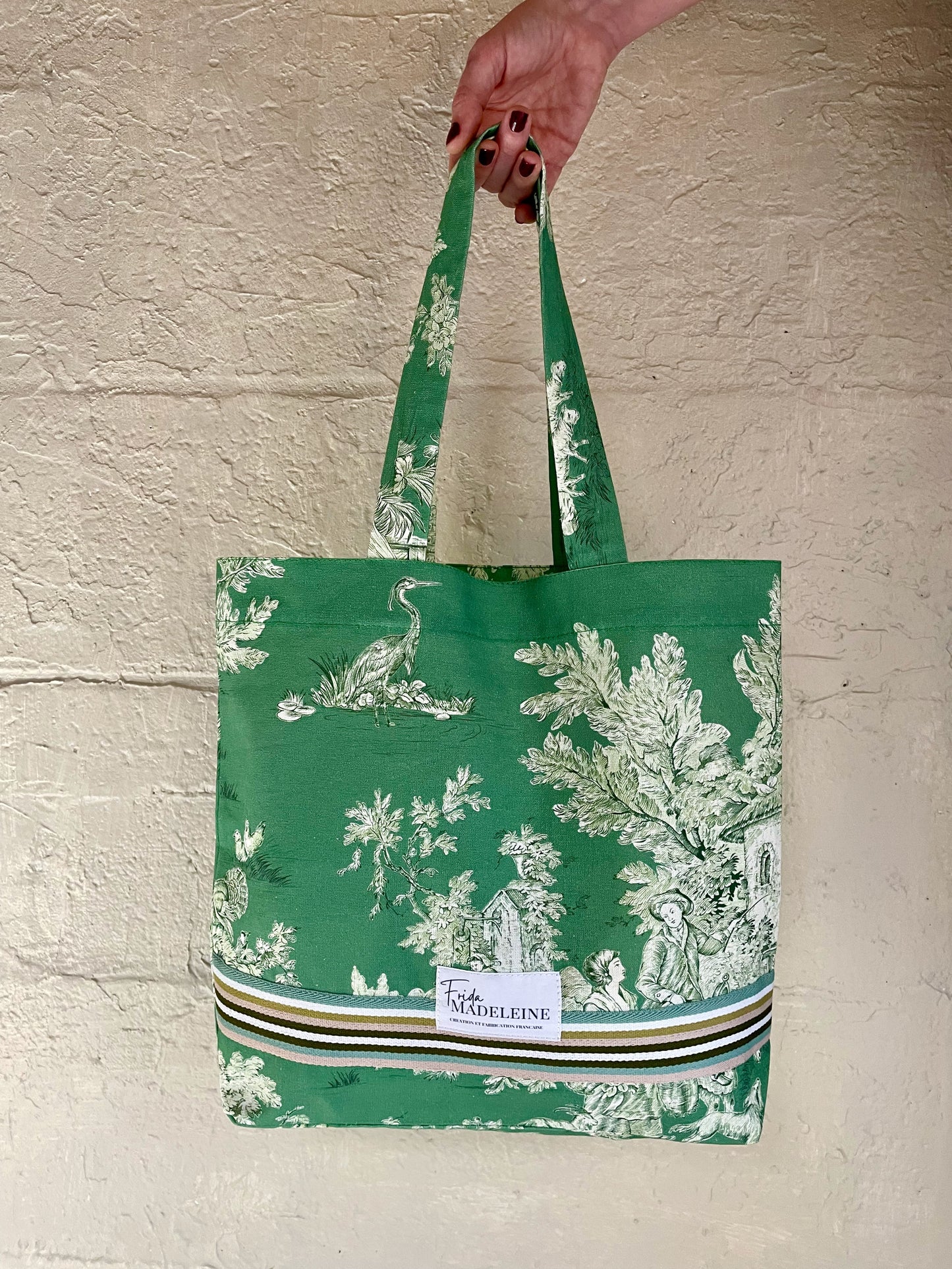 Tote Bag Marcel Vert Jardin en toile de Jouy