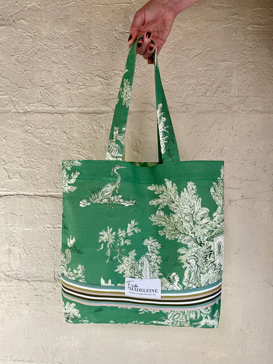 Tote Bag Marcel Vert Jardin en toile de Jouy