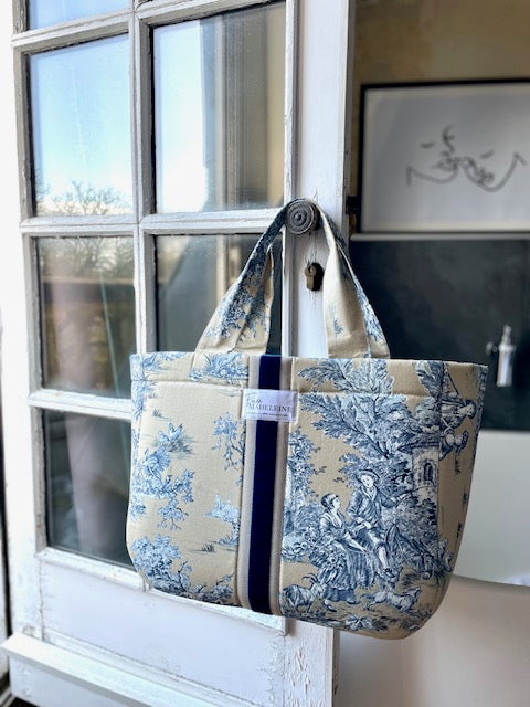 Cabas Emile Beige et Bleu en toile de Jouy