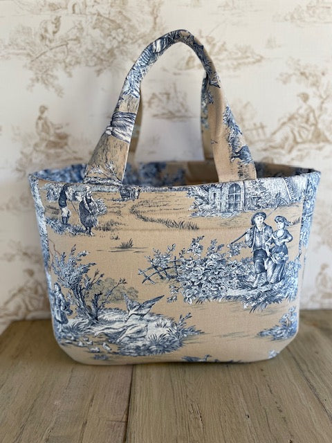 Cabas Emile Beige et Bleu en toile de Jouy