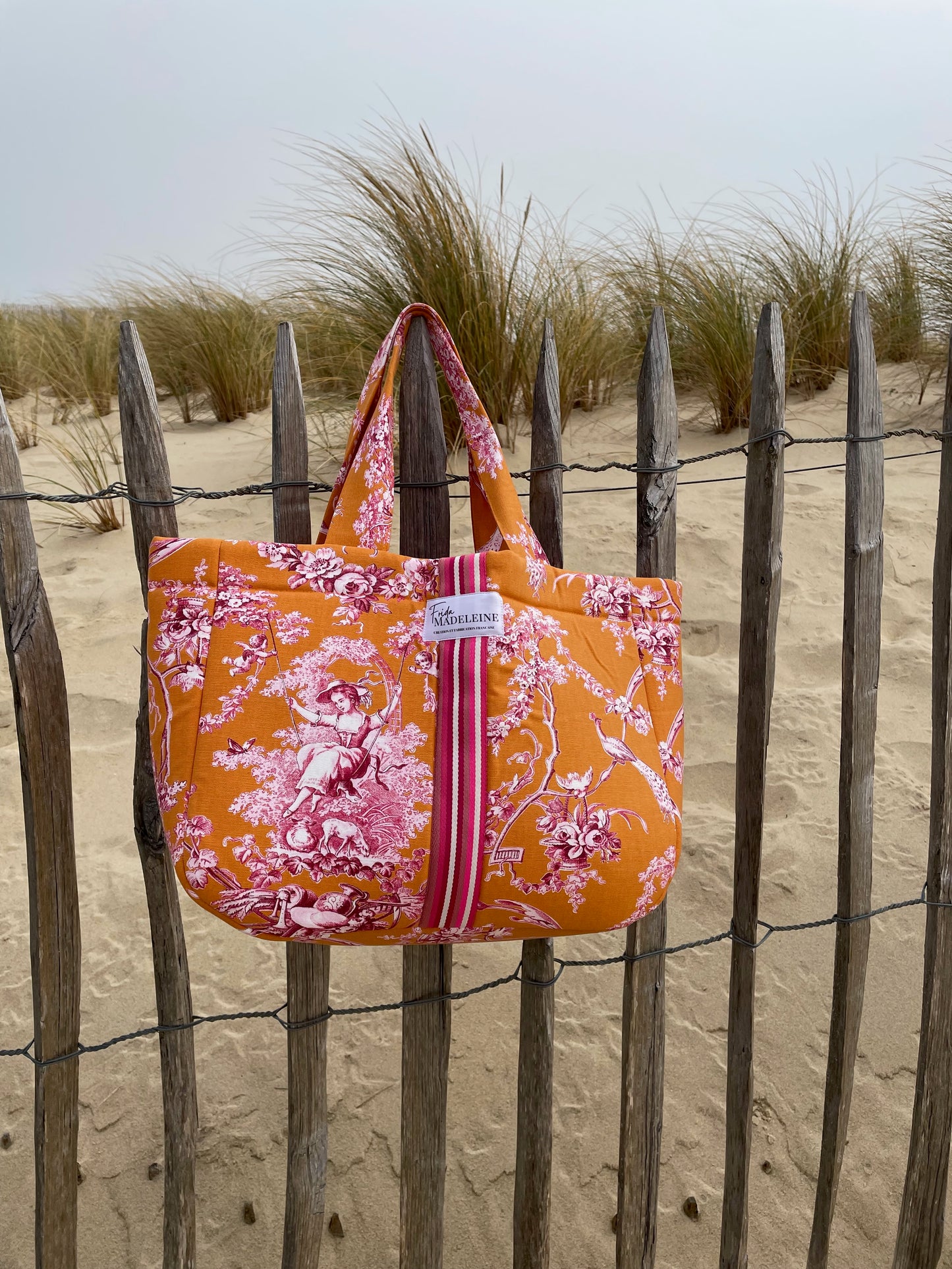 Cabas Emile Orange en toile de Jouy