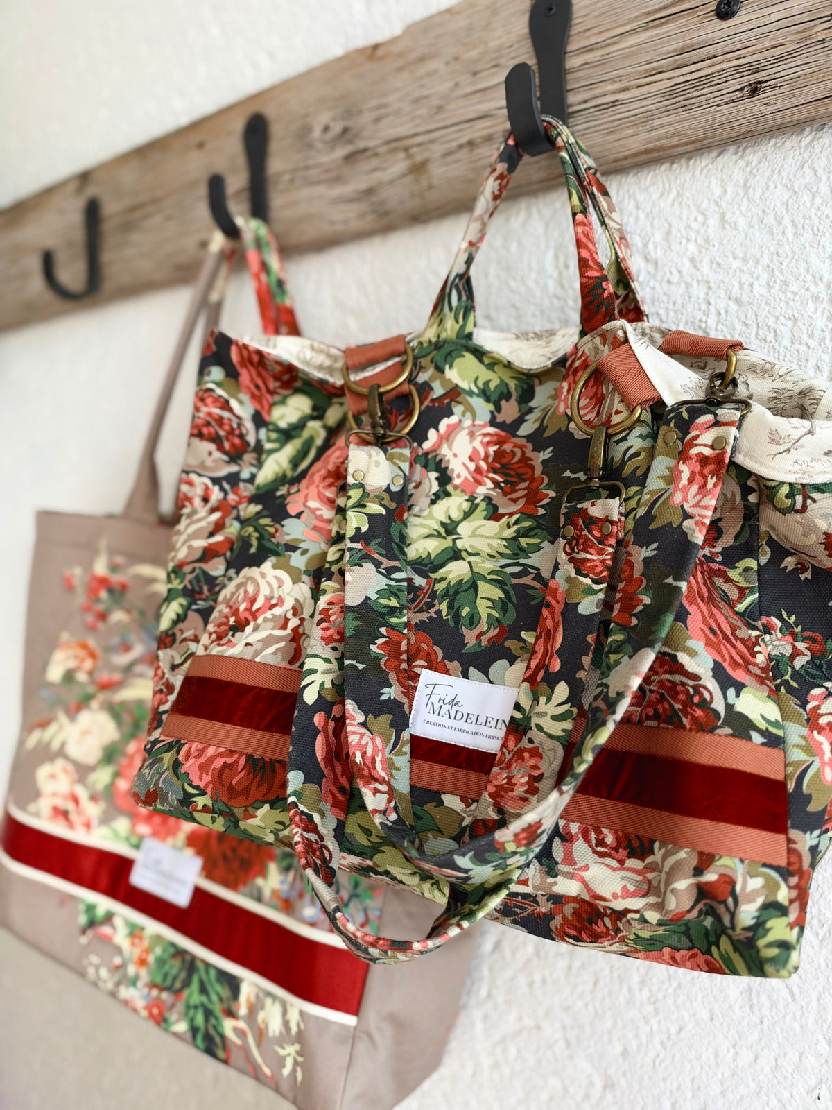 Grand sac cabas Willy Roseraie Automnal en tissu d'éditeur aux nuances de couleurs profondes