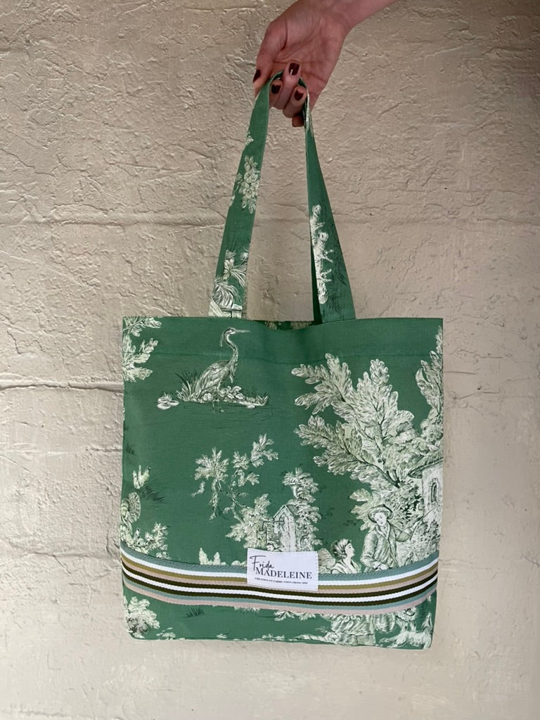 Tote Bag Marcel Vert Jardin en toile de Jouy