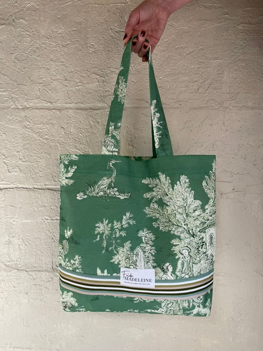 Tote Bag Marcel Vert Jardin en toile de Jouy
